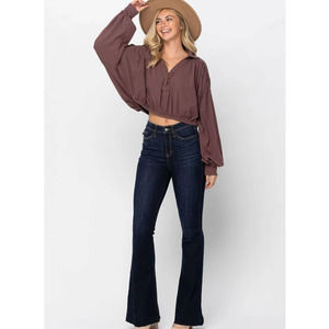 Judy Blue High Waist Raw Hem Tall Flare Jeans
